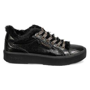 Bugatti Kelli Faux Fur-Lined Platform Sneakers Black w Gold Details Size 6.5